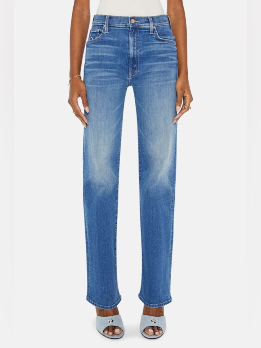 Mother The Rambler Zip Sneak Lhasa Love 28 High-Waist Wide Straight Leg Raw Hem